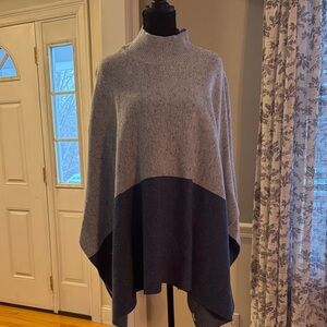 Ann Taylor Heathered Blue Color-block Poncho Sweater Size M/L Medium Large